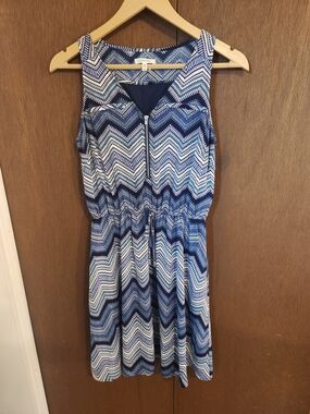 Maurices Navy and White Chevron Zip-Front Mini Dress